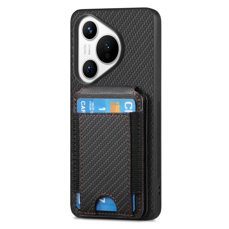 For Huawei Pura 70 Pro+ Carbon Fiber Vertical Flip Wallet Stand Phone Case(Black)