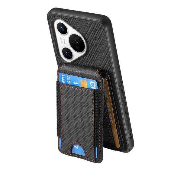 For Huawei Pura 70 Pro+ Carbon Fiber Vertical Flip Wallet Stand Phone Case(Black)