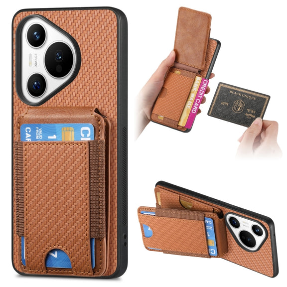 For Huawei Pura 70 Ultra Carbon Fiber Vertical Flip Wallet Stand Phone Case(Brown)