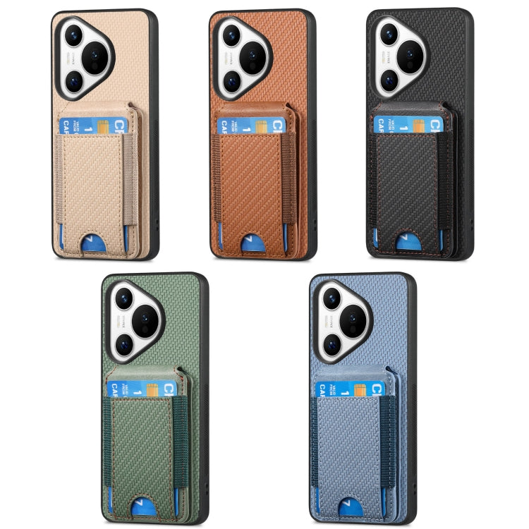 For Huawei Pura 70 Ultra Carbon Fiber Vertical Flip Wallet Stand Phone Case(Khaki)