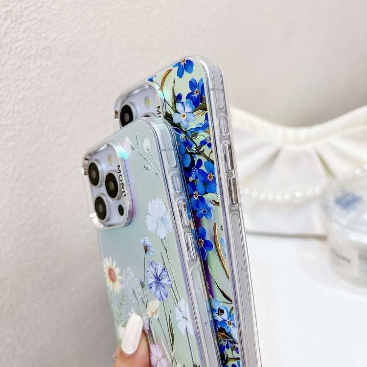 For iPhone 16 Electroplating Laser Flower Phone Case with Wrist Strap(Flower AH6)