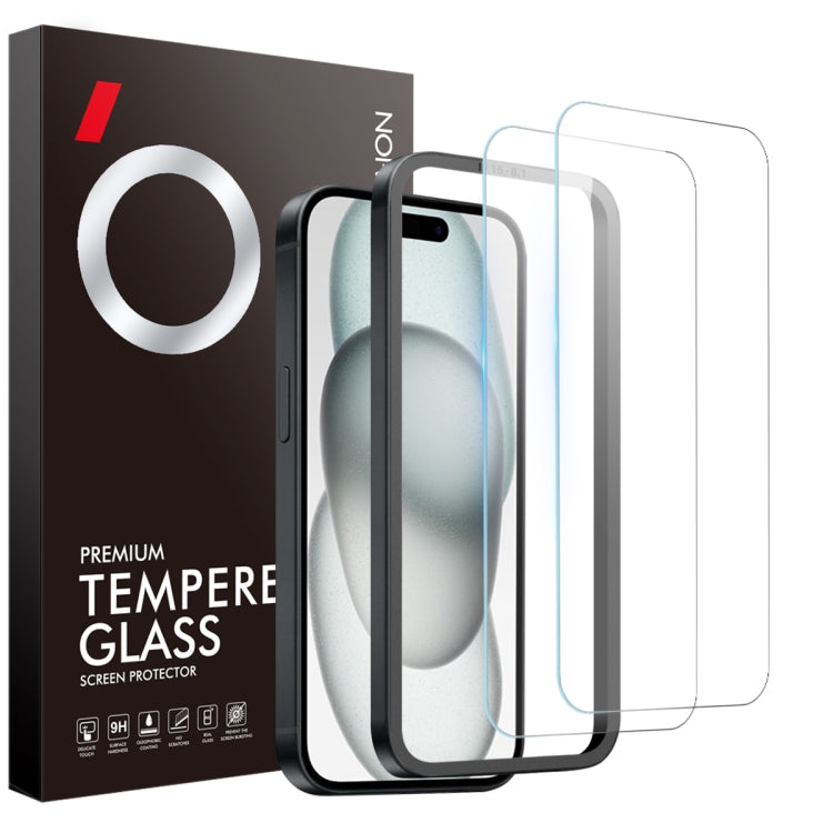 For iPhone 15 NORTHJO 2pcs A++ Screen Protector Tempered Glass Film with Installation Frame