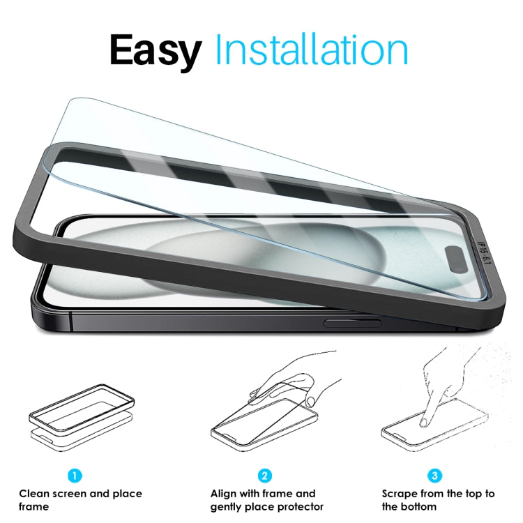 For iPhone 15 NORTHJO 2pcs A++ Screen Protector Tempered Glass Film with Installation Frame