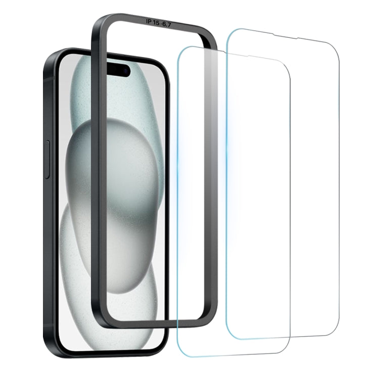 For iPhone 15 Plus NORTHJO 2pcs A++ Screen Protector Tempered Glass Film with Installation Frame
