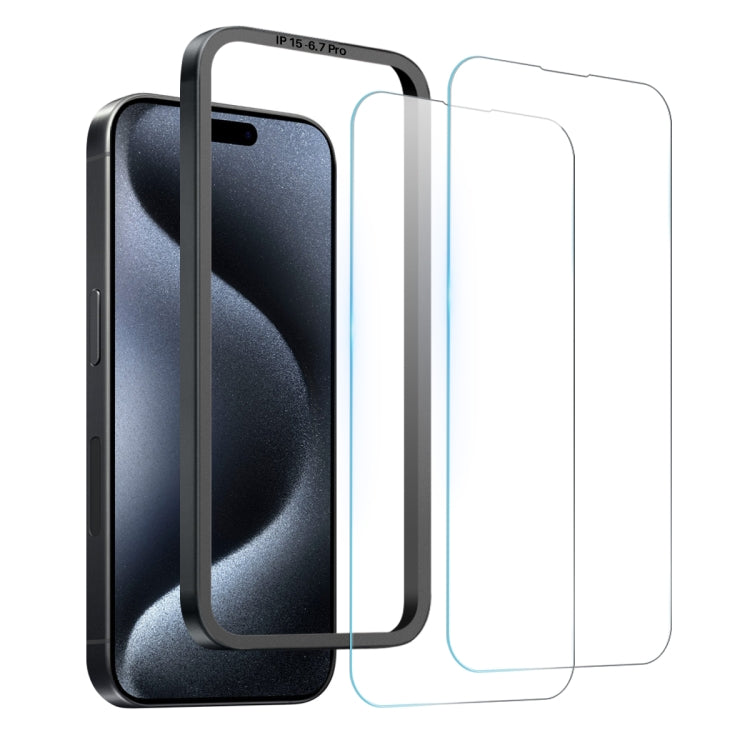 For iPhone 15 Pro Max NORTHJO 2pcs A++ Screen Protector Tempered Glass Film with Installation Frame