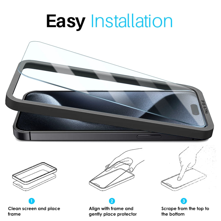 For iPhone 15 Pro Max NORTHJO 2pcs A++ Screen Protector Tempered Glass Film with Installation Frame