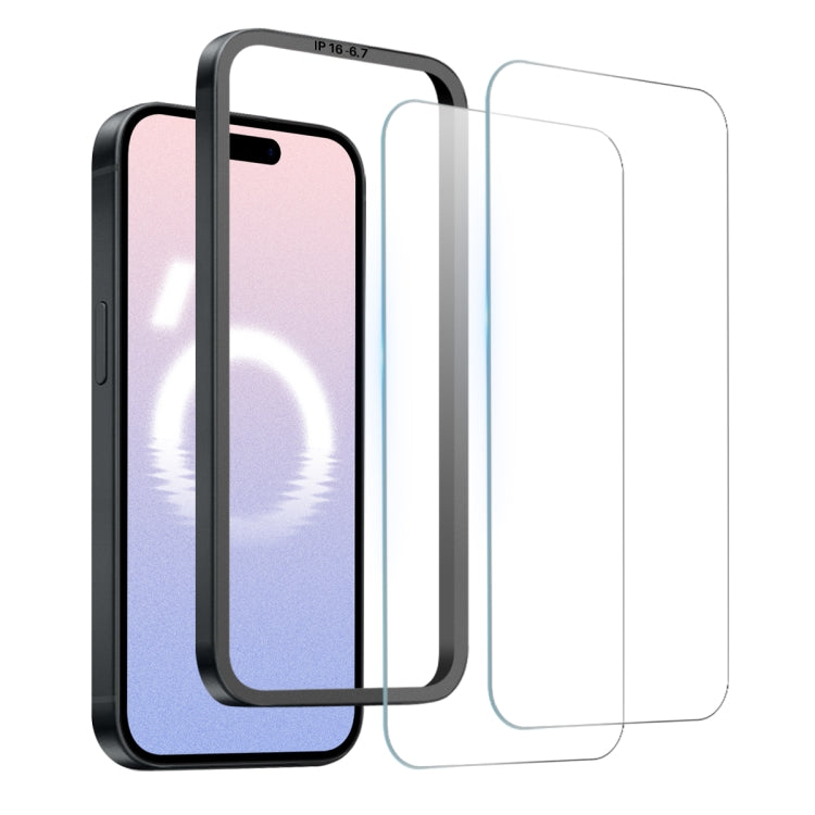 For iPhone 16 Plus NORTHJO 2pcs A++ Screen Protector Tempered Glass Film with Installation Frame