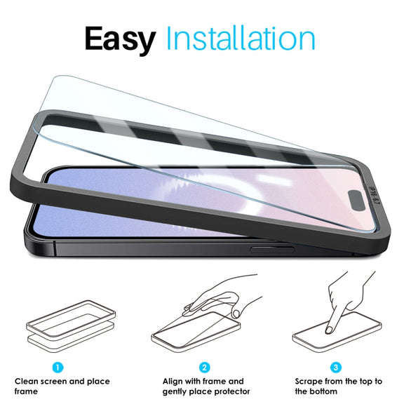 For iPhone 16 Plus NORTHJO 2pcs A++ Screen Protector Tempered Glass Film with Installation Frame