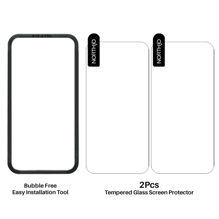 For iPhone 16 Plus NORTHJO 2pcs A++ Screen Protector Tempered Glass Film with Installation Frame