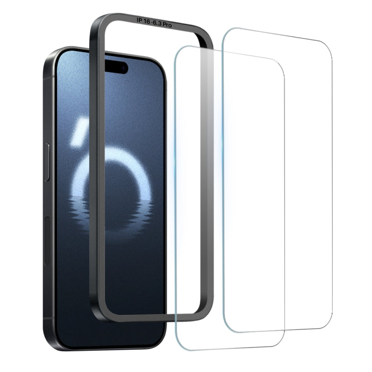 For iPhone 16 Pro NORTHJO 2pcs A++ Screen Protector Tempered Glass Film with Installation Frame
