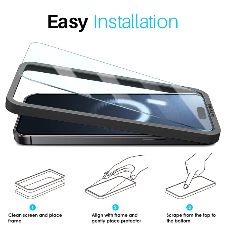 For iPhone 16 Pro Max NORTHJO 2pcs A++ Screen Protector Tempered Glass Film with Installation Frame