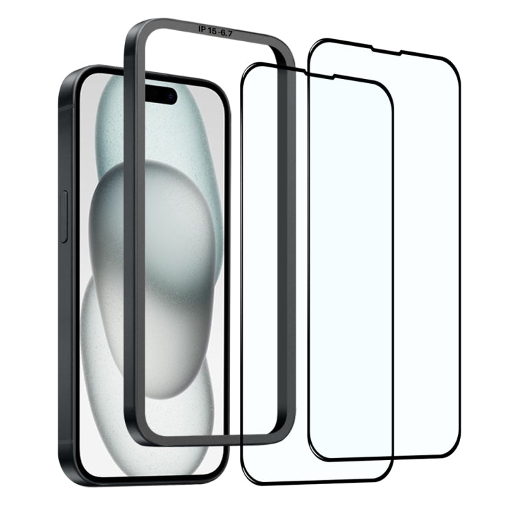 For iPhone 15 Plus NORTHJO 2pcs A++ Tempered Glass Film with Installation Frame