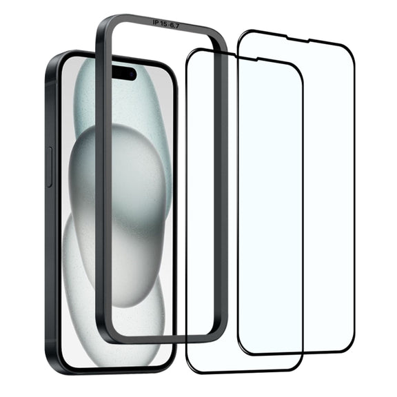For iPhone 15 Plus NORTHJO 2pcs A++ Tempered Glass Film with Installation Frame
