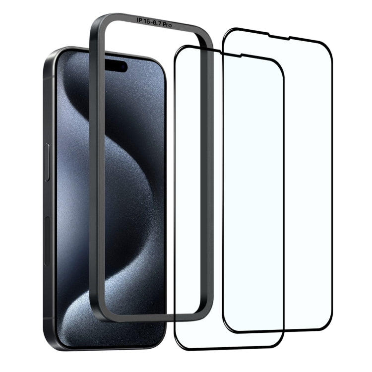 For iPhone 15 Pro Max NORTHJO 2pcs A++ Tempered Glass Film with Installation Frame