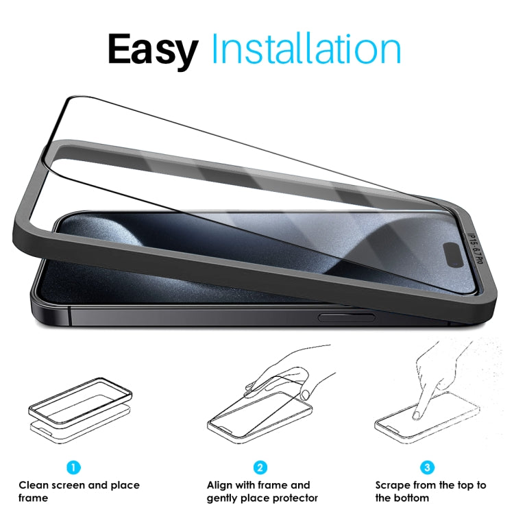 For iPhone 15 Pro Max NORTHJO 2pcs A++ Tempered Glass Film with Installation Frame