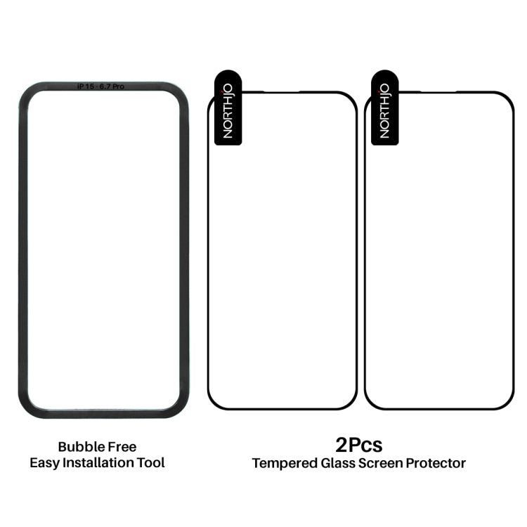 For iPhone 16 Plus NORTHJO 2pcs A++ Tempered Glass Film with Installation Frame
