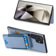 For Samsung Galaxy S24 Ultra 5G Carbon Fiber Vertical Flip Wallet Stand Phone Case(Blue)