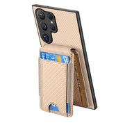 For Samsung Galaxy S24 Ultra 5G Carbon Fiber Vertical Flip Wallet Stand Phone Case(Khaki)