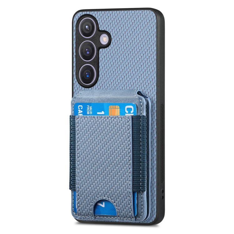 For Samsung Galaxy S24+ 5G Carbon Fiber Vertical Flip Wallet Stand Phone Case(Blue)