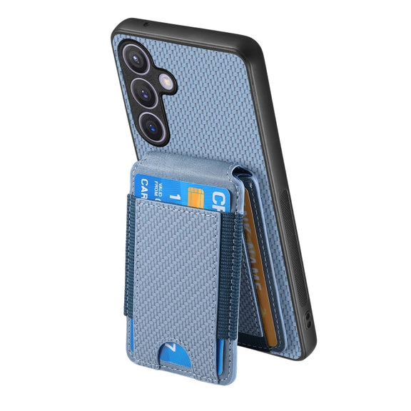 For Samsung Galaxy S24+ 5G Carbon Fiber Vertical Flip Wallet Stand Phone Case(Blue)