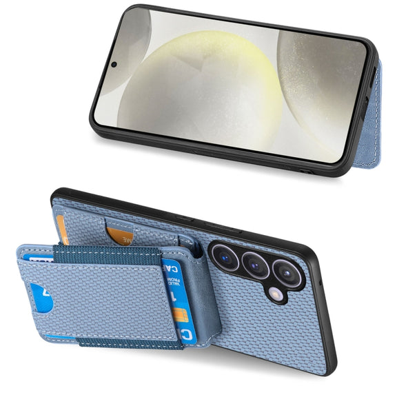 For Samsung Galaxy S24+ 5G Carbon Fiber Vertical Flip Wallet Stand Phone Case(Blue)