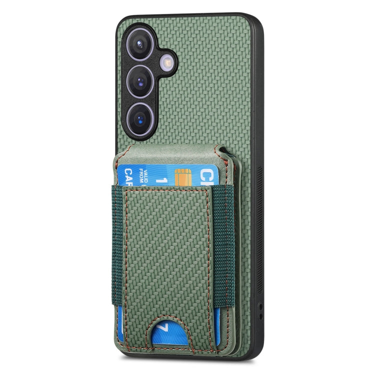 For Samsung Galaxy S24+ 5G Carbon Fiber Vertical Flip Wallet Stand Phone Case(Green)
