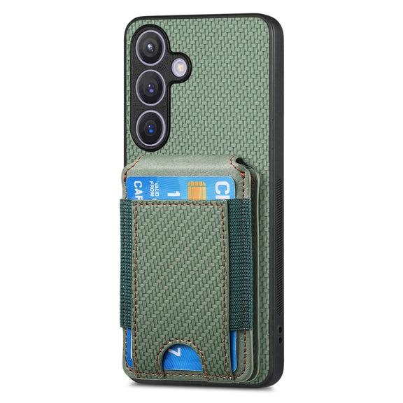 For Samsung Galaxy S24+ 5G Carbon Fiber Vertical Flip Wallet Stand Phone Case(Green)