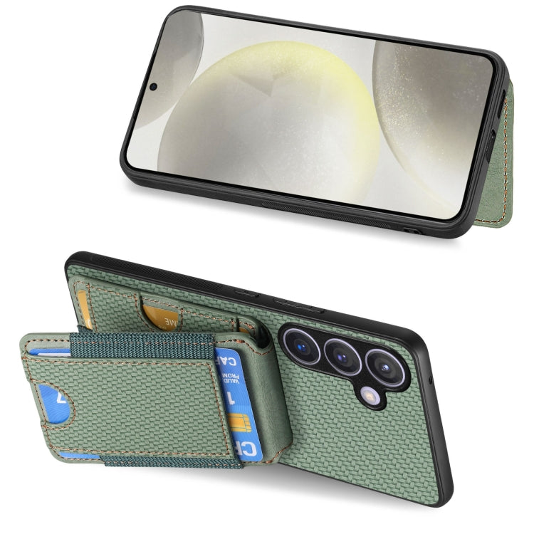 For Samsung Galaxy S24+ 5G Carbon Fiber Vertical Flip Wallet Stand Phone Case(Green)