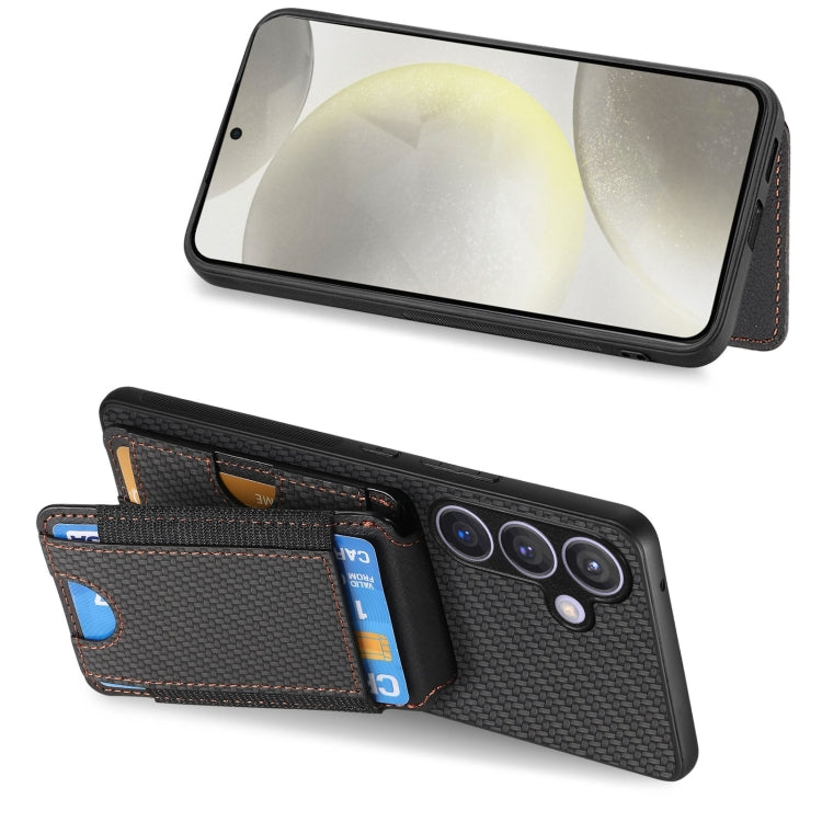For Samsung Galaxy S24 5G Carbon Fiber Vertical Flip Wallet Stand Phone Case(Black)