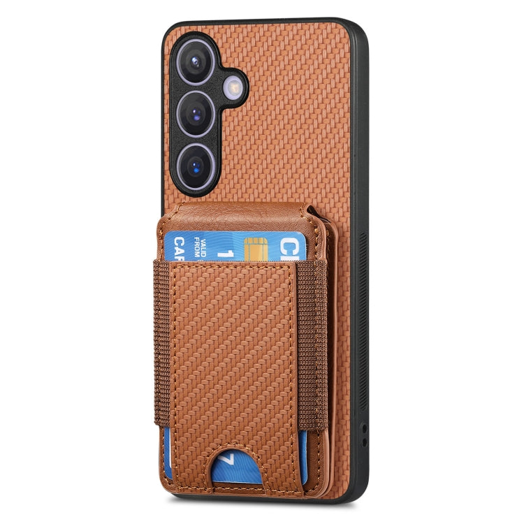 For Samsung Galaxy S24 5G Carbon Fiber Vertical Flip Wallet Stand Phone Case(Brown)