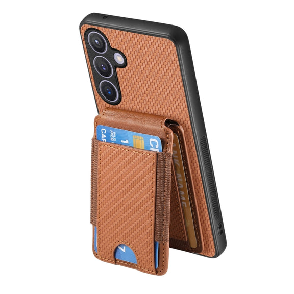 For Samsung Galaxy S24 5G Carbon Fiber Vertical Flip Wallet Stand Phone Case(Brown)