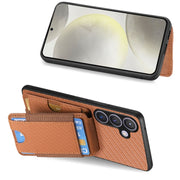For Samsung Galaxy S24 5G Carbon Fiber Vertical Flip Wallet Stand Phone Case(Brown)