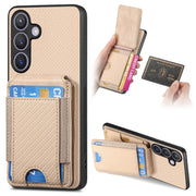 For Samsung Galaxy S24 5G Carbon Fiber Vertical Flip Wallet Stand Phone Case(Khaki)