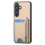 For Samsung Galaxy S24 5G Carbon Fiber Vertical Flip Wallet Stand Phone Case(Khaki)