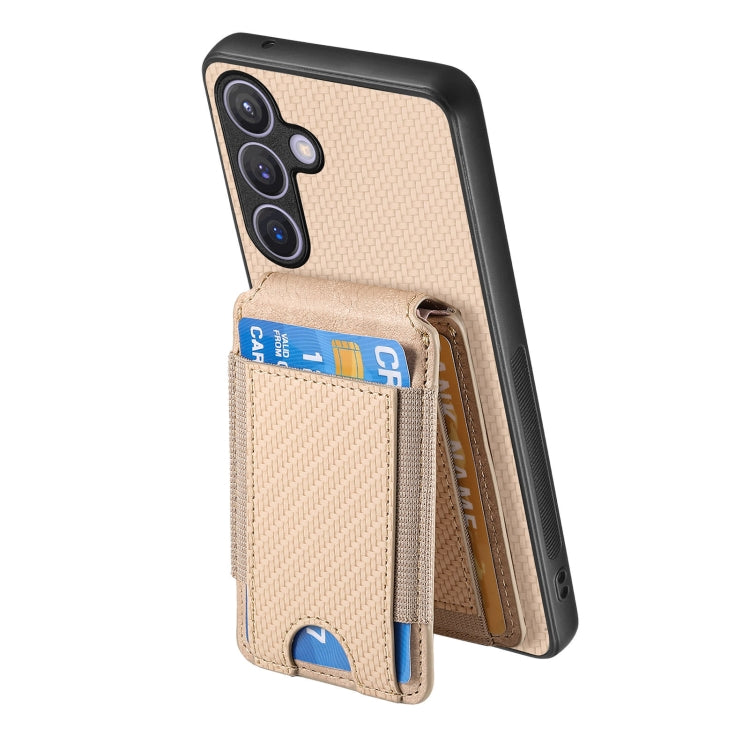 For Samsung Galaxy S24 5G Carbon Fiber Vertical Flip Wallet Stand Phone Case(Khaki)