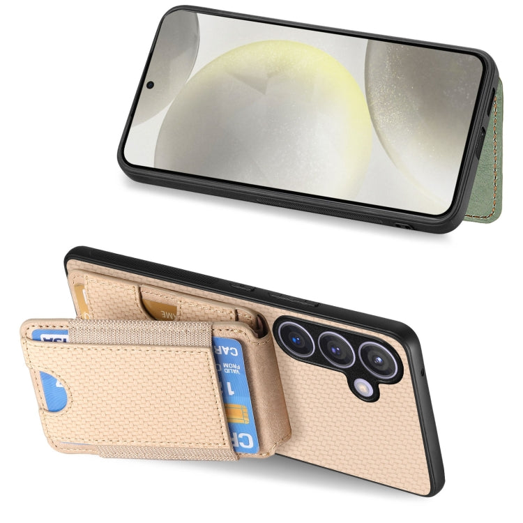 For Samsung Galaxy S24 5G Carbon Fiber Vertical Flip Wallet Stand Phone Case(Khaki)