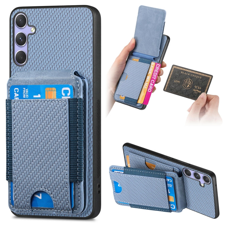 For Samsung Galaxy S25 5G Carbon Fiber Vertical Flip Wallet Stand Phone Case(Blue)