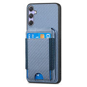 For Samsung Galaxy S25 5G Carbon Fiber Vertical Flip Wallet Stand Phone Case(Blue)