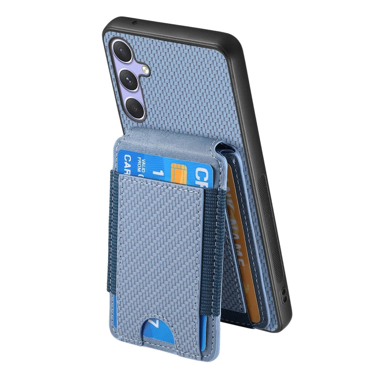 For Samsung Galaxy S25 5G Carbon Fiber Vertical Flip Wallet Stand Phone Case(Blue)