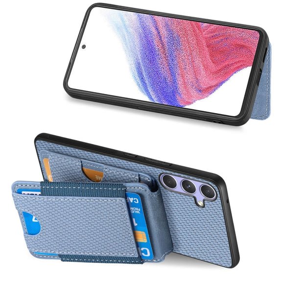 For Samsung Galaxy S25 5G Carbon Fiber Vertical Flip Wallet Stand Phone Case(Blue)