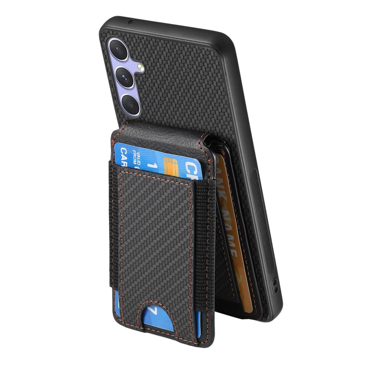 For Samsung Galaxy S25 5G Carbon Fiber Vertical Flip Wallet Stand Phone Case(Black)