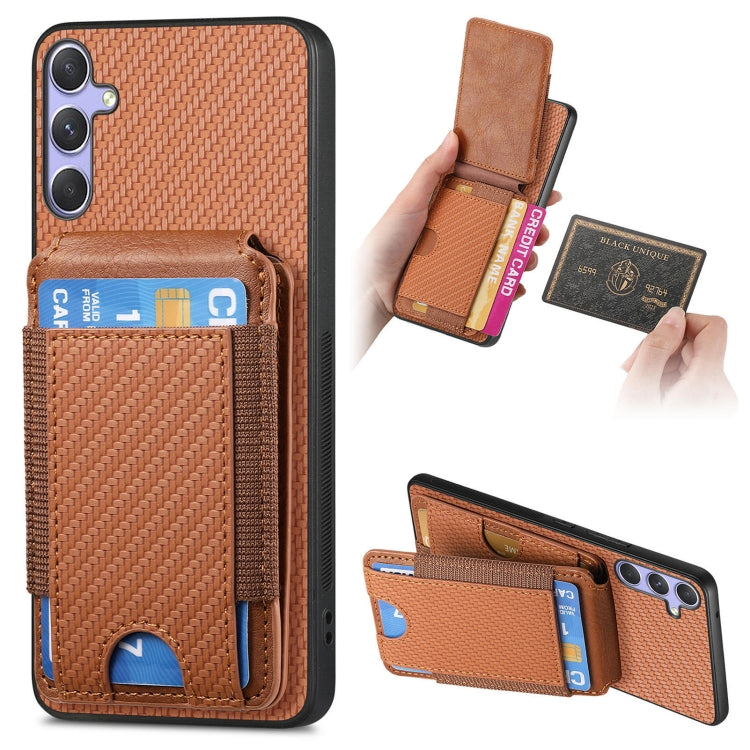 For Samsung Galaxy S25 5G Carbon Fiber Vertical Flip Wallet Stand Phone Case(Brown)