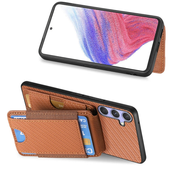 For Samsung Galaxy S25 5G Carbon Fiber Vertical Flip Wallet Stand Phone Case(Brown)