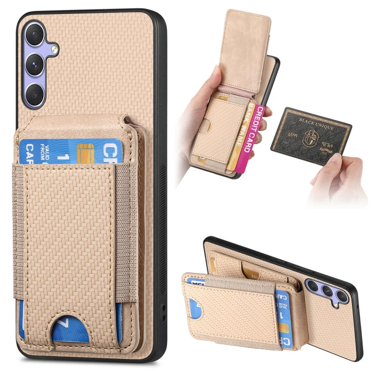 For Samsung Galaxy S25+ 5G Carbon Fiber Vertical Flip Wallet Stand Phone Case(Khaki)
