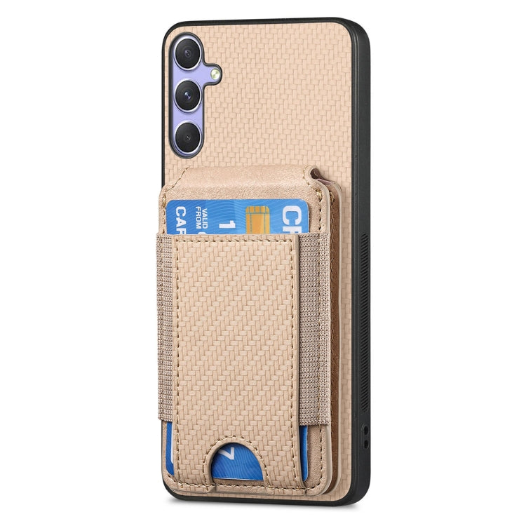 For Samsung Galaxy S25+ 5G Carbon Fiber Vertical Flip Wallet Stand Phone Case(Khaki)