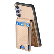 For Samsung Galaxy S25+ 5G Carbon Fiber Vertical Flip Wallet Stand Phone Case(Khaki)