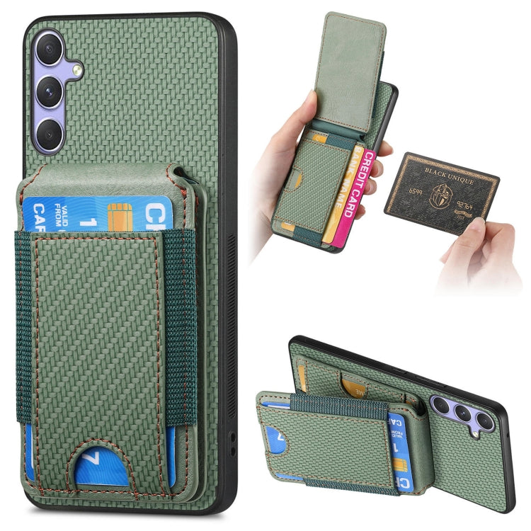 For Samsung Galaxy S25+ 5G Carbon Fiber Vertical Flip Wallet Stand Phone Case(Green)
