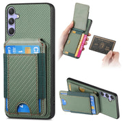 For Samsung Galaxy S25+ 5G Carbon Fiber Vertical Flip Wallet Stand Phone Case(Green)