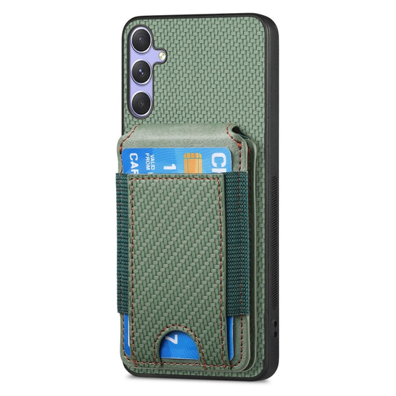 For Samsung Galaxy S25+ 5G Carbon Fiber Vertical Flip Wallet Stand Phone Case(Green)