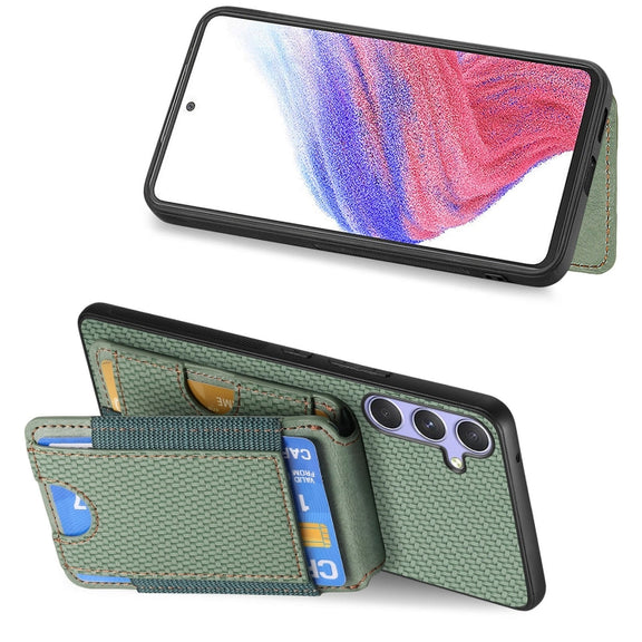For Samsung Galaxy S25+ 5G Carbon Fiber Vertical Flip Wallet Stand Phone Case(Green)